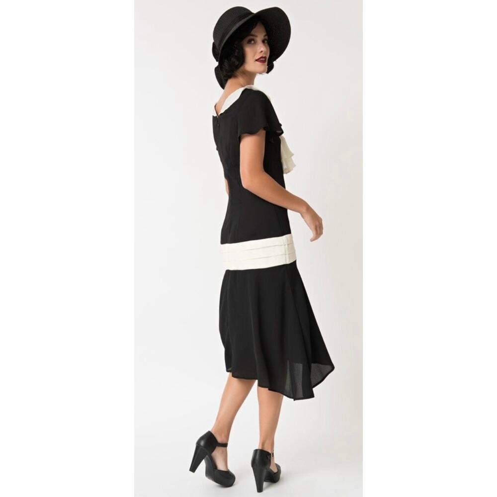 Unique Vintage 1920s Black & Cream Wilshire Flapper Day Dress L 10 12 NWOT - Picture 3 of 6